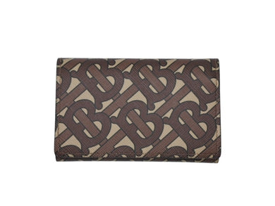 極美品 BURBERRY バーバリー TB モノグラム コンパクトウォレット 三つ折り財布 ブラウン PVC レザー 中古 4b007084