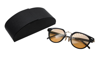PRADA プラダ ロゴ サングラス SPR 17Y クリスタルマスタードイエローレンズ ブラック ゴールド金具 サイズ49□22 美品 中古 4b007087