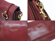 画像をギャラリービューアに読み込む, MIUMIU ミュウミュウ ショルダーバッグ セカンドバッグ 2WAYバッグ ボルドー レザー ロゴ金具 ゴールド金具 美品 中古 4b007138