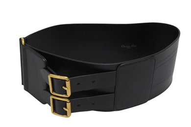 極美品 CHRISTIAN DIOR クリスチャンディオール D-WAIST ウエストベルト B0098CMIV90075 レザー ブラック ゴールド金具 サイズ70 中古 4b007147