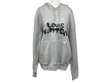 ルイヴィトン LOUISVUITTON 21AW RM212 ロゴプリントネオン ワーキングマンフーディ パーカー グレー M 美品 中古 4b007161