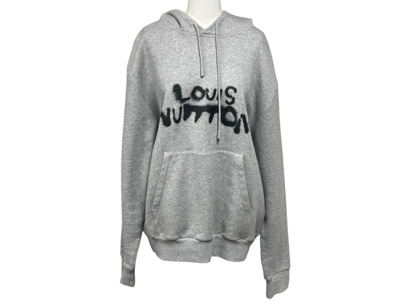 ルイヴィトン LOUISVUITTON 21AW RM212 ロゴプリントネオン ワーキングマンフーディ パーカー グレー M 美品 中古 4b007161