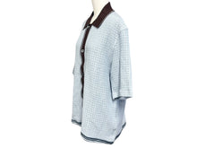 画像をギャラリービューアに読み込む, 極美品 HERMES エルメス 半袖 カラーカットワーク シャツ ショートスリーブ コントラストストライプ ブルー ブラウン M 中古 4b007176