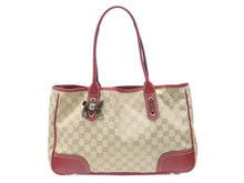 Load image into Gallery viewer, GUCCI グッチ トートバッグ ハンドバッグ 163305 213048 イタリア製 GGキャンバス レザー ベージュ レッド ゴールド金具 美品 中古 4b007169