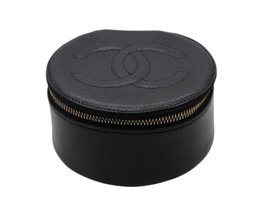 極美品 CHANEL シャネル ココマーク ジュエリーケース アクセサリーポーチ 2番台 キャビアスキン ブラック ゴールド金具 中古 4b007193