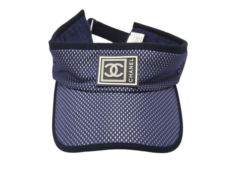 新品未使用 CHANEL シャネル スポーツライン サンバイザー ONE SIZE ココマーク メッシュ ネイビー ポリエステル ナイロン 中古 4b007199