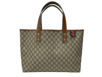 GUCCI グッチ GGスプリーム ロゴ トートバッグ 21134 ブラウン キャメル PVC レザー ゴールド金具 良品 中古 4b007246