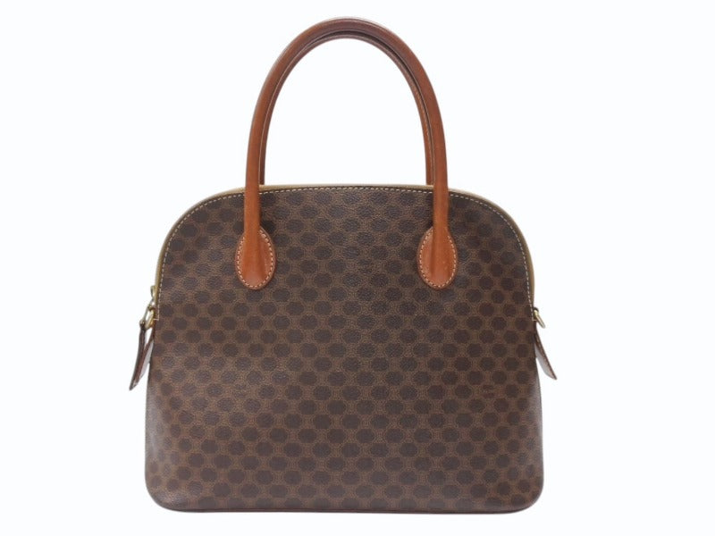 CELINE セリーヌ マカダム柄 ハンドバッグ ロゴ ゴールド金具 PVC レザー ブラウン 茶色 鞄 美品 中古 4b007247