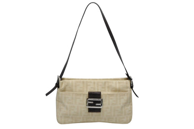FENDI フェンディ マンマバケット ワンショルダーバッグ 222826566 ズッカ柄 ベージュ シルバー金具 美品 中古 4b007248