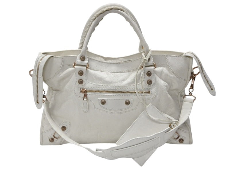 BALENCIAGA バレンシアガ ジャイアントシティ 2WAYバッグ イタリア製 レザー 527589 ホワイト ピンクゴールド金具 美品 中古 4b007253