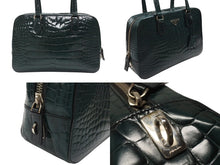 Load image into Gallery viewer, 極美品 PRADA プラダ ハンドバッグ トートバッグ トライアングルロゴ クロコダイル型押しレザー グリーン シルバー金具 中古 4b007331