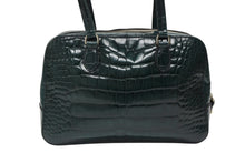 Load image into Gallery viewer, 極美品 PRADA プラダ ハンドバッグ トートバッグ トライアングルロゴ クロコダイル型押しレザー グリーン シルバー金具 中古 4b007331