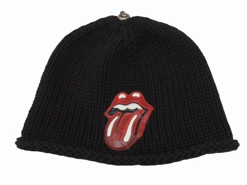 CHROME HEARTS クロムハーツ リップアンドタン ニットキャップ ビーニー カシミヤ レザー シルバー925 ブラック 美品 中古 4b007353