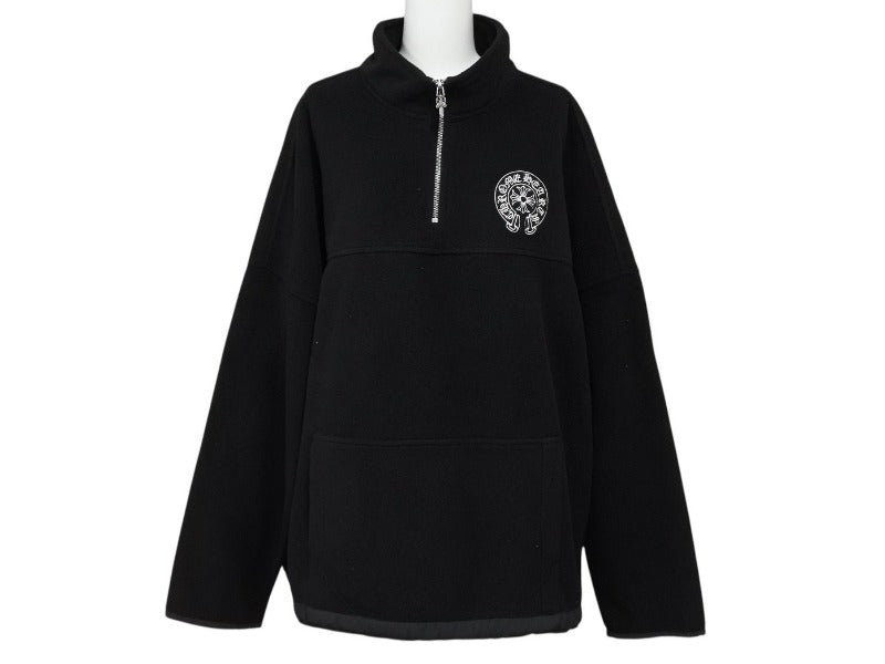 CHROME HEARTS クロムハーツ YKT U TARDY SWEEP HLF ZIP ダガーハーフジップフリース サイズXL ホースシュー ブラック 美品 中古 4b007355