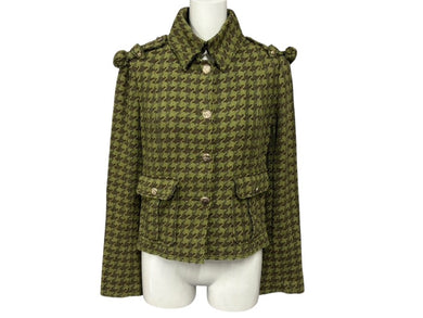 極美品 CHANEL シャネル ツイードジャケット P32181V18440 サイズ36 ココマーク グリーン ブラウン シルク リネン コットン 中古 4b007356