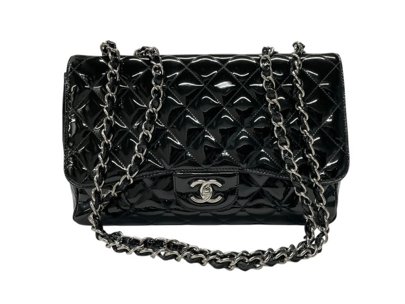 CHANEL シャネル デカマトラッセ30 Sフラップ Wチェーンショルダーバッグ 19番台 A58600 パテントレザー ブラック 美品 中古 4b007364
