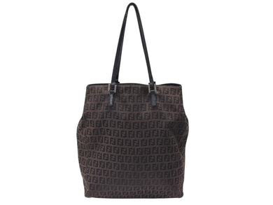 FENDI フェンディ ズッキーノ柄 トートバッグ 8BH067 ブラウン キャンバス レザー シルバー金具 美品 中古 4b007421