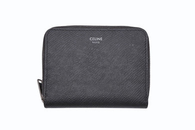 CELINE セリーヌ コンパクトジップドウォレット ラウンドファスナー コインケース S-SD-4178 ブラック レザー シルバー金具 美品 中古 4b007428
