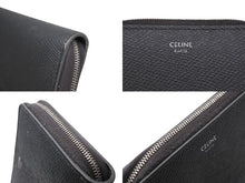 Load image into Gallery viewer, CELINE セリーヌ コンパクトジップドウォレット ラウンドファスナー コインケース S-SD-4178 ブラック レザー シルバー金具 美品 中古 4b007428