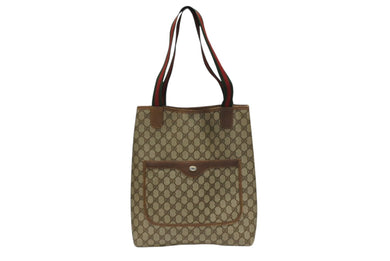 GUCCI グッチ シェリーライン GGロゴ トートバッグ ベージュ オールドグッチ 39.02.003 PVC レザー ゴールド金具 美品 中古 4b007434