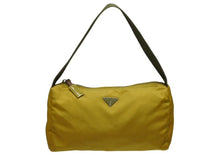 Load image into Gallery viewer, PRADA プラダ ハンドバッグ ワンショルダーバッグ トライアングルロゴ イタリア製 ナイロン イエロー カーキ シルバー金具 美品 中古 4b007441