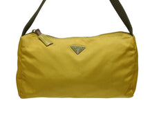 Load image into Gallery viewer, PRADA プラダ ハンドバッグ ワンショルダーバッグ トライアングルロゴ イタリア製 ナイロン イエロー カーキ シルバー金具 美品 中古 4b007441