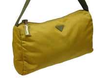 Load image into Gallery viewer, PRADA プラダ ハンドバッグ ワンショルダーバッグ トライアングルロゴ イタリア製 ナイロン イエロー カーキ シルバー金具 美品 中古 4b007441
