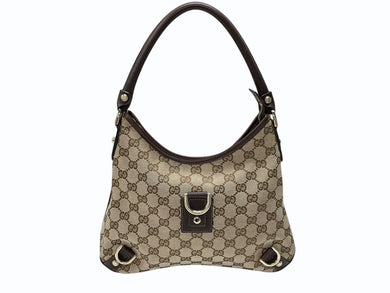 極美品 GUCCI グッチ アビー ワンショルダーバッグ 130738 ベージュ ブラウン GGキャンバス レザー ゴールド金具 中古 4b007447