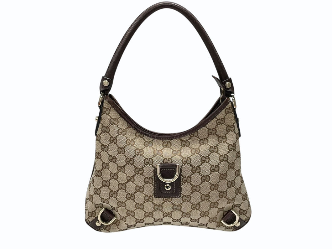 極美品 GUCCI グッチ アビー ワンショルダーバッグ 130738 ベージュ ブラウン GGキャンバス レザー ゴールド金具 中古 4b007447