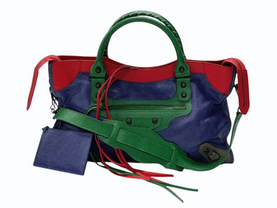 BALENCIAGA バレンシアガ ザ シティ ジャイアント 2WAYバッグ ハンドバッグ ショルダーバッグ 115743 レッド ブルー グリーン 美品 中古 4b007453
