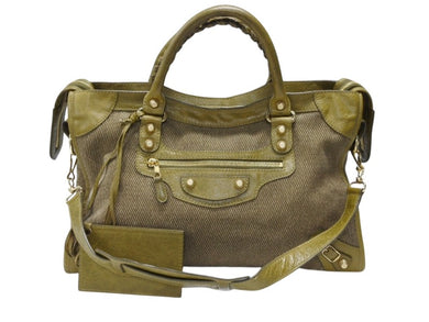 BALENCIAGA バレンシアガ ザ ジャイアント シティ 2WAY ハンドバッグ ショルダーバッグ キャンバス カーキ レザー ゴールド金具 美品 中古 4b007455