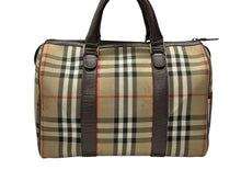 画像をギャラリービューアに読み込む, BURBERRY バーバリー ノバチェック ミニボストンバッグ ベージュ ブラウン キャンバス レザー ゴールド金具 美品 中古 4b007468