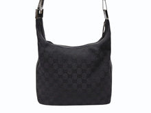 画像をギャラリービューアに読み込む, GUCCI グッチ ワンショルダーバッグ 01234 レザー GGキャンバス ブラック シルバー金具 美品 中古 4b007473