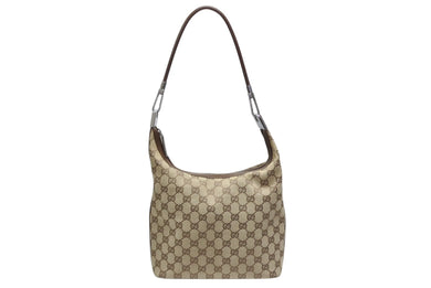 GUCCI グッチ GGキャンバス ワンショルダーバッグ 0013814 ベージュ ブラウン キャンバス レザー シルバー 金具 美品 中古 4b007474