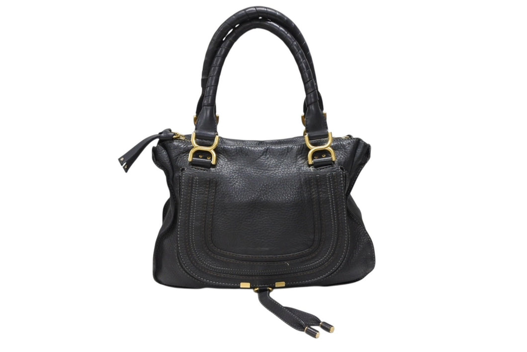 Chloe クロエ マーシー ハンドバッグ トートバッグ 馬蹄 031163 レザー ブラック ゴールド金具 美品 中古 4b007475