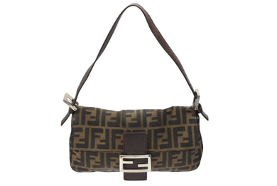 FENDI フェンディ マンマバケット ワンショルダーバッグ 222826424009 ズッカ柄 キャンバス レザー ブラウン シルバー金具 美品 中古 4b007476