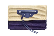 Load image into Gallery viewer, 極美品 BALENCIAGA バレンシアガ クラッチバッグ かごバッグ 002123 ラフィア レザー ベージュ パープル シルバー金具 中古 4b007484