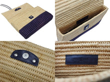 Load image into Gallery viewer, 極美品 BALENCIAGA バレンシアガ クラッチバッグ かごバッグ 002123 ラフィア レザー ベージュ パープル シルバー金具 中古 4b007484