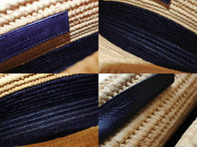 Load image into Gallery viewer, 極美品 BALENCIAGA バレンシアガ クラッチバッグ かごバッグ 002123 ラフィア レザー ベージュ パープル シルバー金具 中古 4b007484