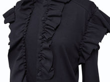 画像をギャラリービューアに読み込む, 極美品 VETEMENTS ヴェトモン 長袖シャツ フリル WE64SH200B ポルトガル製 コットン ブラック サイズS 中古 4b007525