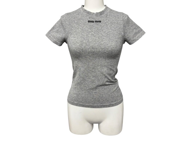 ミュウミュウ MIU MIU シームレス メランジ T-shirts ティーシャツ MJN566_16Q6_F0684_S_OOO 美品 中古 4b007528