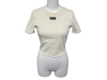 画像をギャラリービューアに読み込む, 極美品 MIU MIU ミュウミュウ レース 装飾半袖 Tシャツ XS リブニット MJN580 ブランド ロゴ アイボリー コットン 中古 4b007529