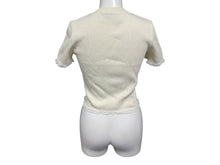 画像をギャラリービューアに読み込む, 極美品 MIU MIU ミュウミュウ レース 装飾半袖 Tシャツ XS リブニット MJN580 ブランド ロゴ アイボリー コットン 中古 4b007529