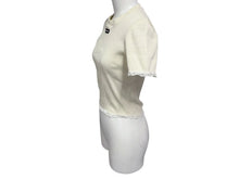 画像をギャラリービューアに読み込む, 極美品 MIU MIU ミュウミュウ レース 装飾半袖 Tシャツ XS リブニット MJN580 ブランド ロゴ アイボリー コットン 中古 4b007529