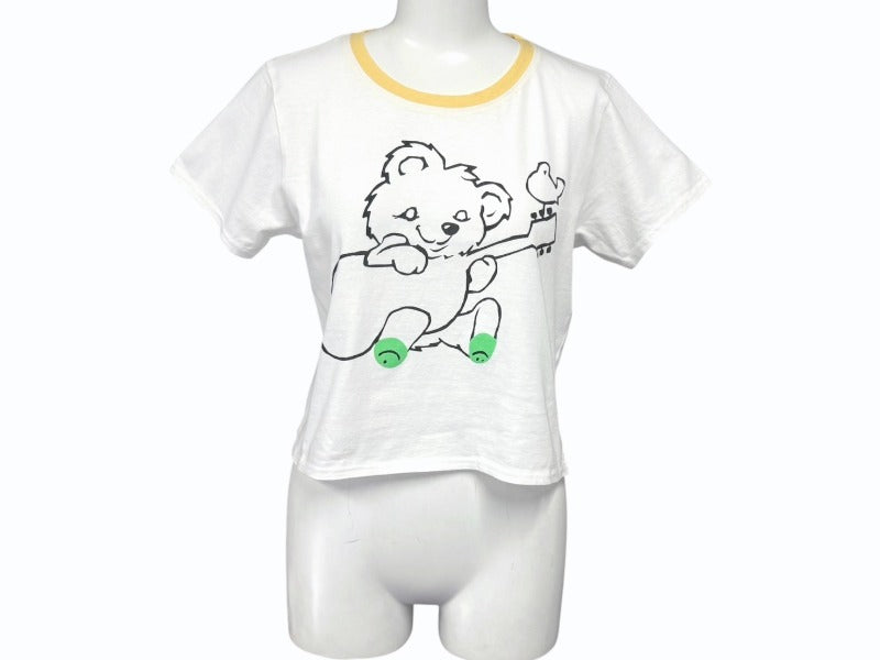 新品未使用 KAPITAL キャピタル 20/-天竺 クロップドT (リトルベア&ハーモニーpt) Tシャツ K2506SC230 イエロー サイズ1 中古 4b007541