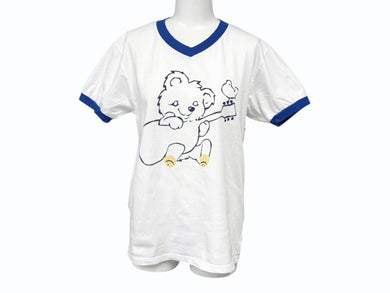 新品未使用 KAPITAL キャピタル 20/-天竺 VネックリンガーT(リトルベア&ハーモニーpt) Tシャツ K2502SC017 ブルー サイズ1 中古 4b007554