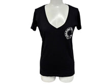 画像をギャラリービューアに読み込む, 極美品 CHROME HEARTS クロムハーツ V字ネック 半袖Ｔシャツ ホースシュー U.S.A製 コットン ブラック ホワイト サイズS 中古 4b007600