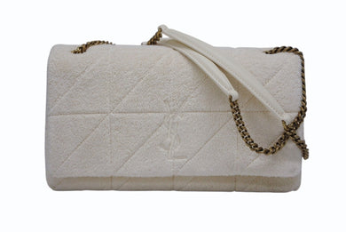 極美品 YVES SAINT LAURENT イヴサンローラン テリーパッチワーク モノグラム ジェイミー ショルダーバッグ ホワイト ゴールド金具 中古 4b007611