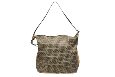 FENDI フェンディ ショルダーバッグ ズッキーノ柄 ベージュ 内ポケット キャンバス レザー 美品 中古 4b007616