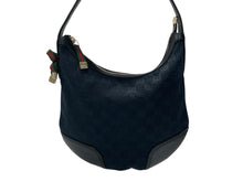 Load image into Gallery viewer, GUCCI グッチ ワンショルダーバッグ ハンドバッグ ホーボー ブラック シルバー金具 GGキャンバス レザー レディース 美品 中古 4b007617